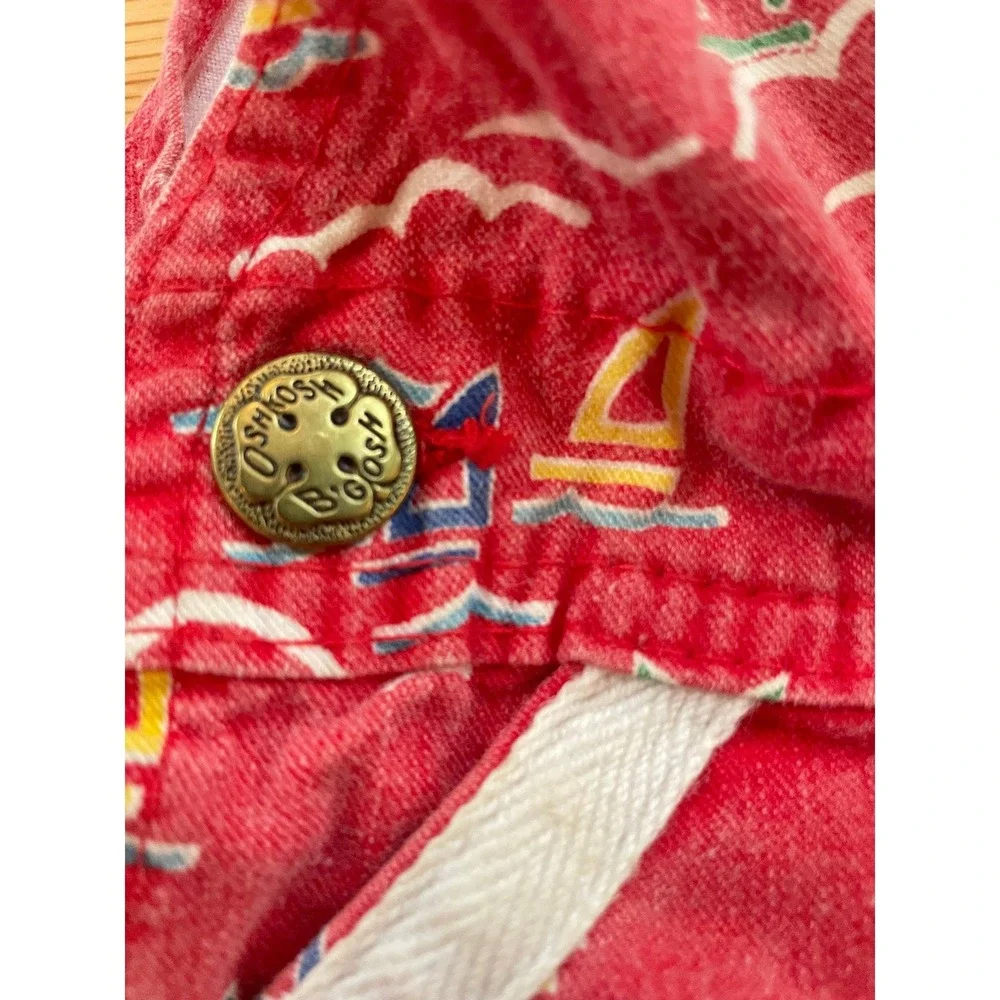 Vintage OshKosh Bgosh Red Nautical Palm Tree Sailboat Overalls 6-9 Months‎ USA